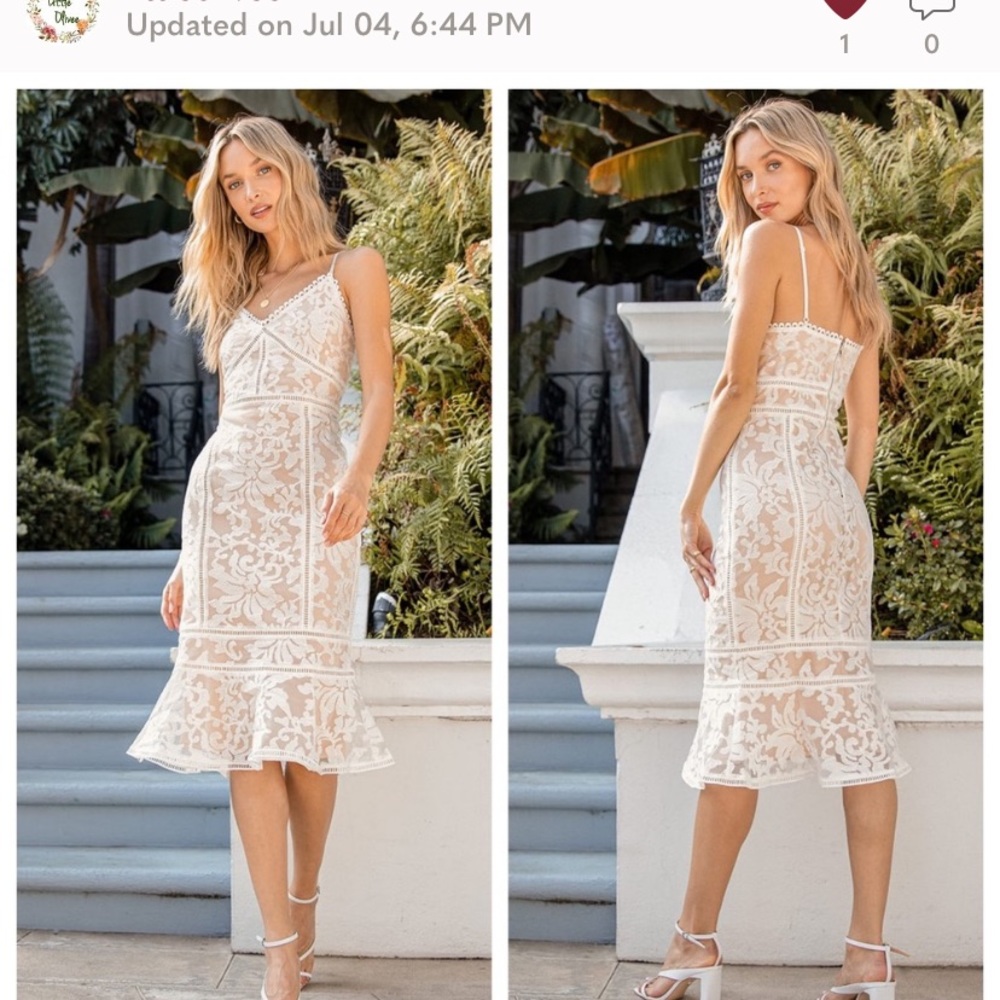 Lulus Alluring Love White and Nude Lace Midi Dress